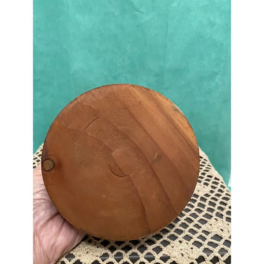 Antique Turned Maple Wood Lidded Cylindric Canister Lid Having Button Cap Finial